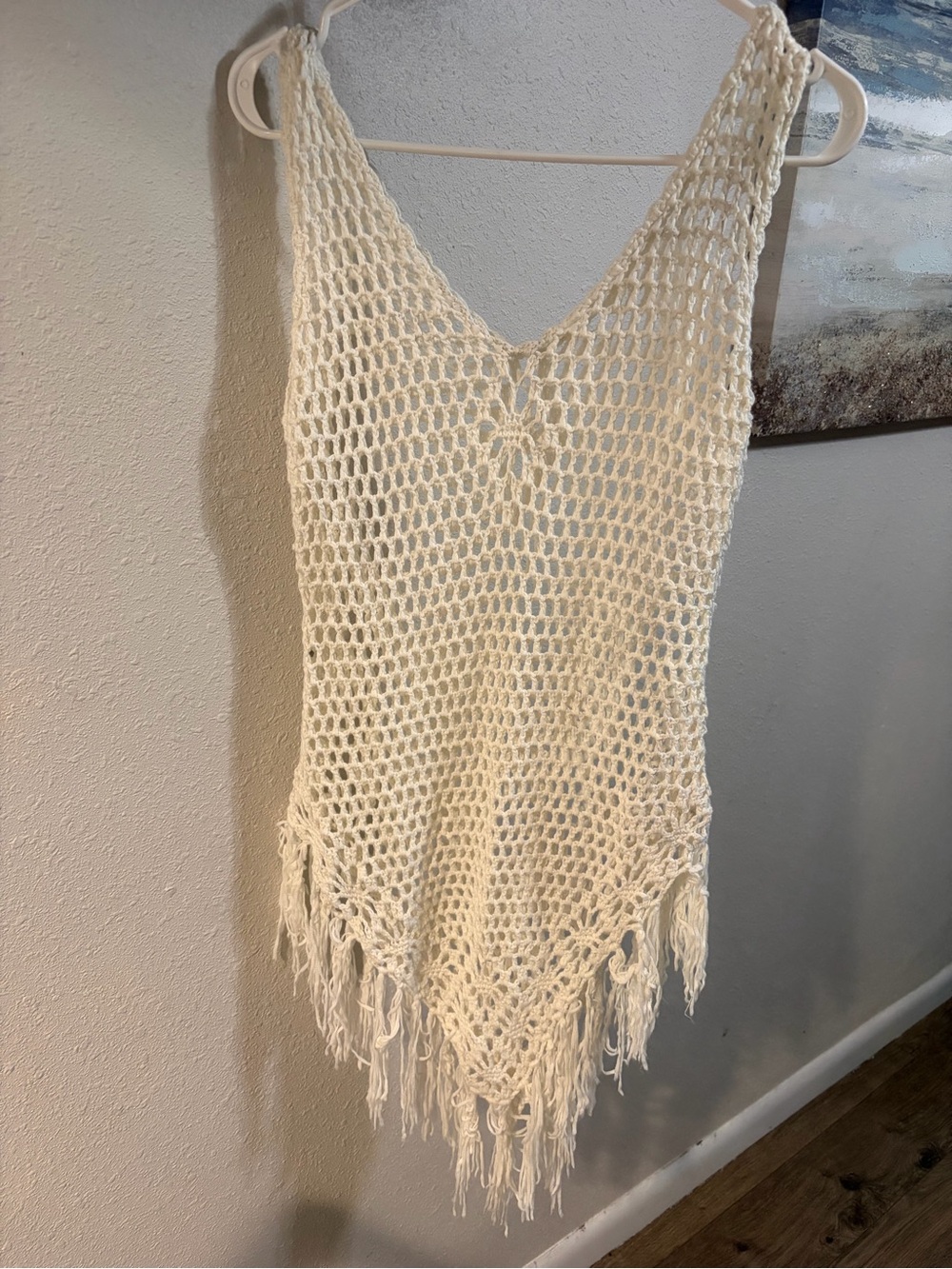 Target Crochet Fringe V-Neck Tank Top - Cream